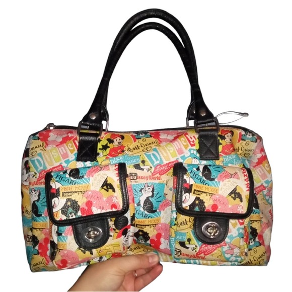 Authentic Disney Park Cartoon Handbag Collage Purse vintage Mickey & Friends bag - Picture 2 of 13